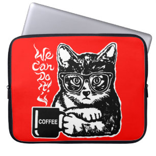Funny cat motivated by coffee laptop sleeve