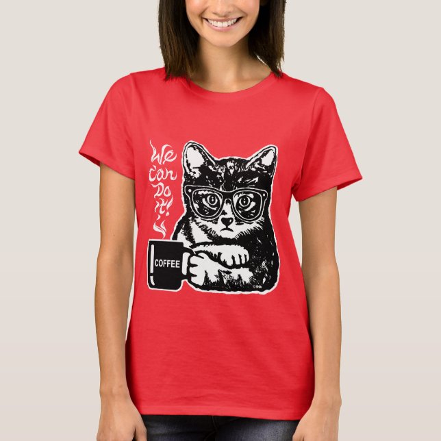 Funny cat motivated by coffee T-Shirt (Front)
