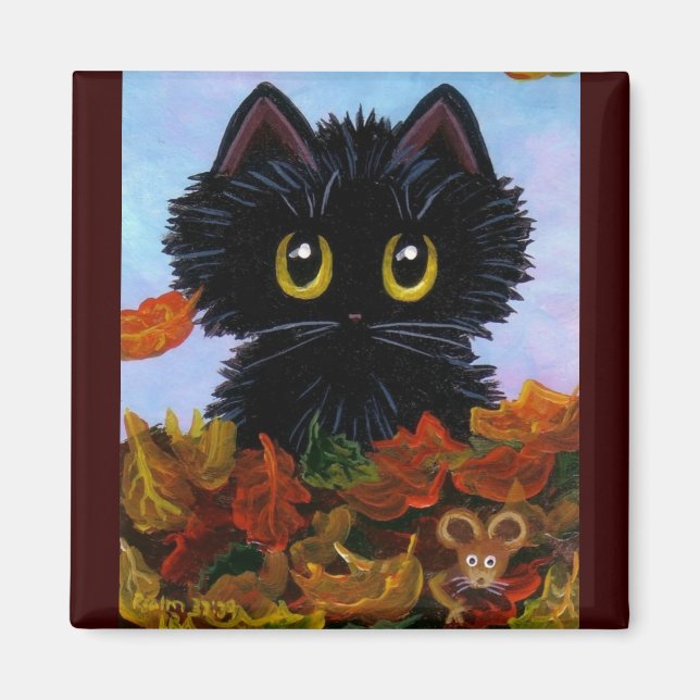 Funny Cat Mouse Fall Leaves Creationarts Magnet (Front)