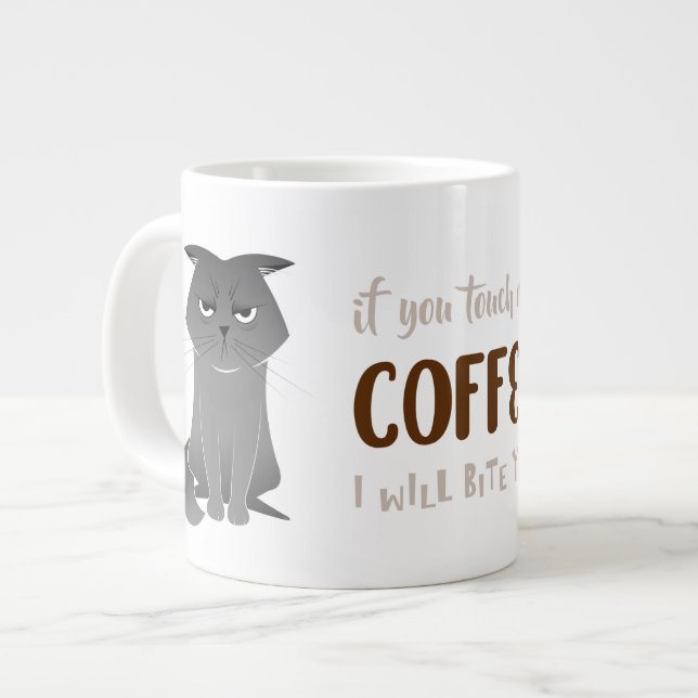 Funny Cat Mug - Grumpy Grey Cat (Front Left)