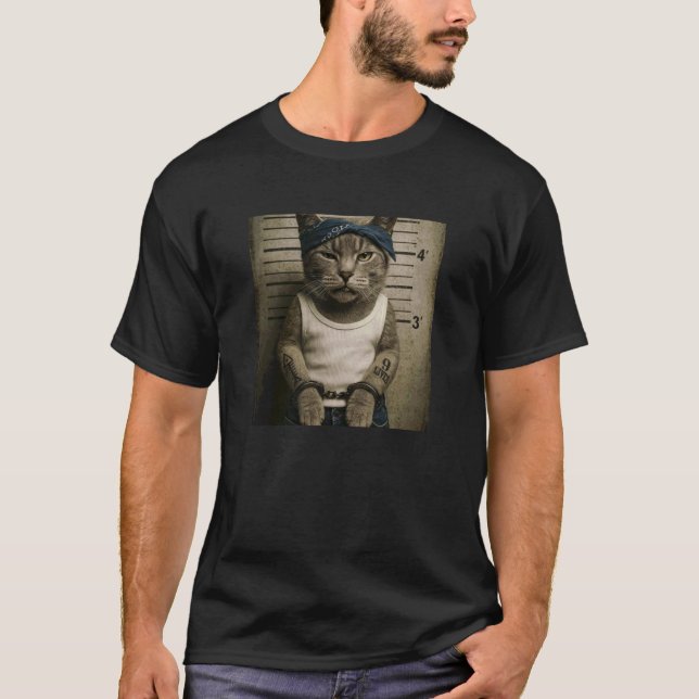 Funny Cat Mugshot Meme T-Shirt (Front)