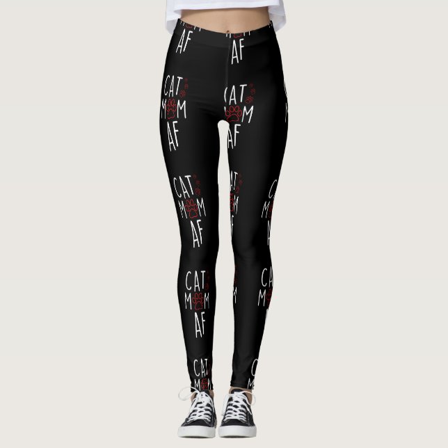 Funny Cat Mum AF Crazy Cat Lady Meme Leggings (Front)