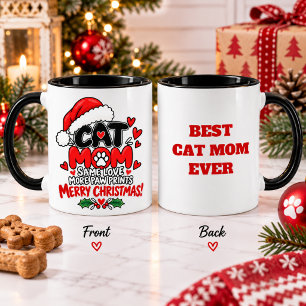 Funny Cat Mum Christmas Paw Prints Holiday Gift Mug