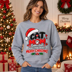 Funny Cat Mum Christmas Paw Prints Holiday Gift Sweatshirt