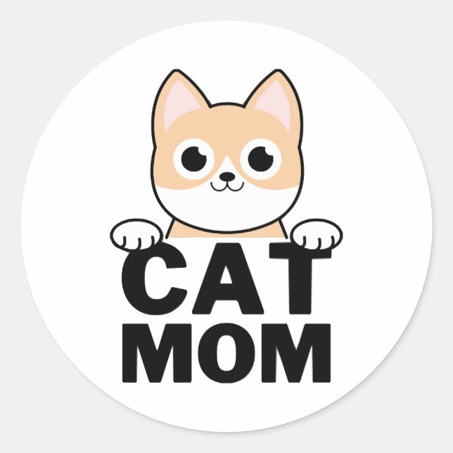 Funny Cat Mum Classic Round Sticker (Front)
