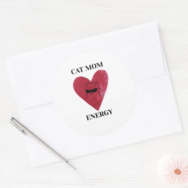 Funny Cat Mum Energy Classic Round Sticker (Envelope)