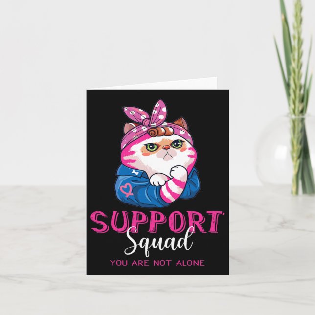 Funny Cat Mum Support Squad Breast Cancer Awarenes Card (Front)