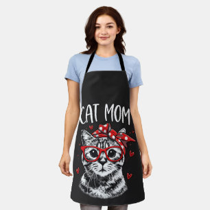 Funny Cat Mum with Glasses & Bandanna Black Kitche Apron