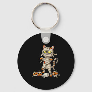 Funny Cat Mummy Pumpkin Halloween Kids Mens Womens Key Ring