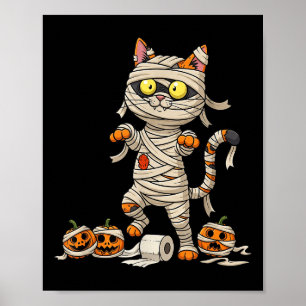 Funny Cat Mummy Pumpkin Halloween Kids Mens Womens Poster