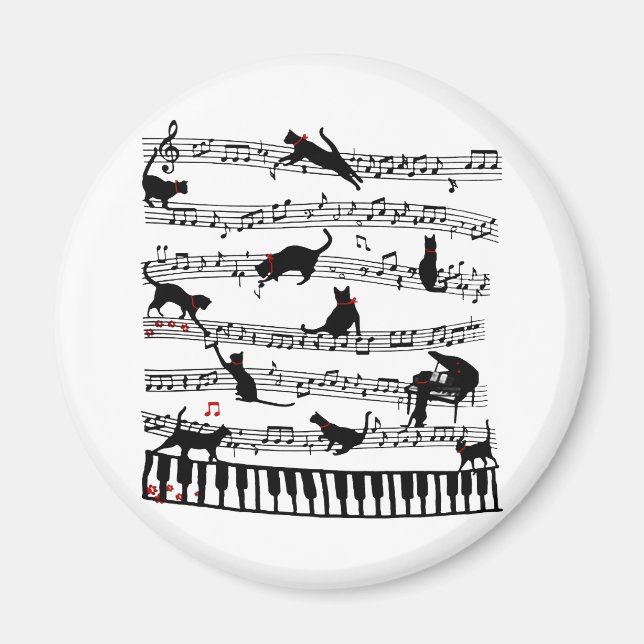 Funny Cat Music Note, Gift For Piano Player, Music Magnet (Front)