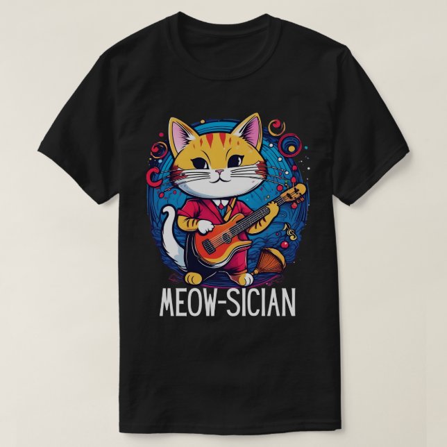 Funny Cat musician Meowsician guitar musical T-Shirt (Design Front)