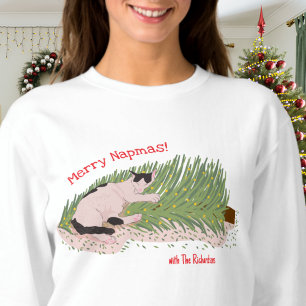 Funny Cat Napping on Fallen Christmas Tree Sweatshirt