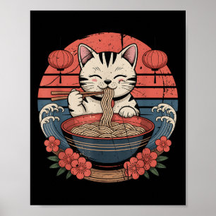 Funny Cat Noodle Graphic Tee Japanese Kawaii Anime Poster
