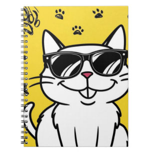 Funny Cat notebook Cartoon cat wearing sunglasses 