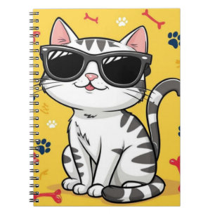 Funny Cat notebook Cartoon cat wearing sunglasses 