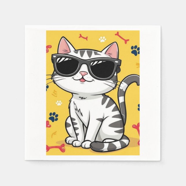 Funny Cat notebook Cartoon cat wearing sunglasses  Napkin (Front)