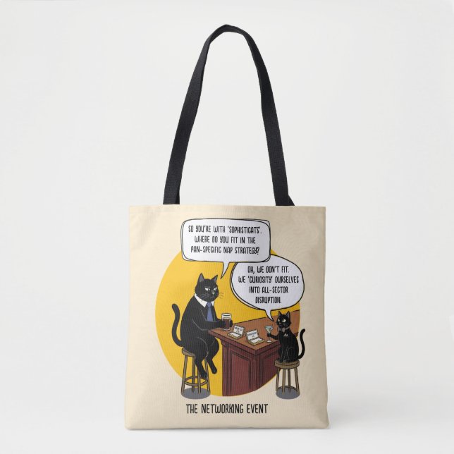 Funny Cat Office Humour Networking Event Meme Gift Tote Bag (Front)