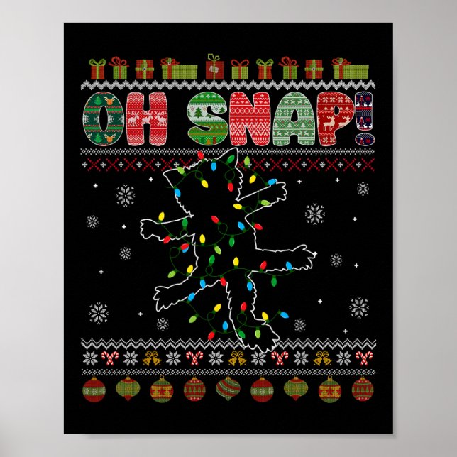 Funny Cat Oh Snap Ugly Christmas Sweater Pyjamas X Poster (Front)