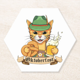 Funny Cat Oktoberfest Pretzel Tshirt Paper Coaster