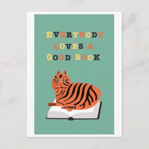 Funny Cat on Book Illustration Postcard