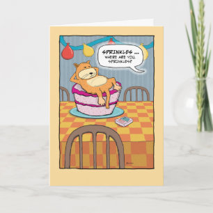 Funny Cat on Cake Birthday Card