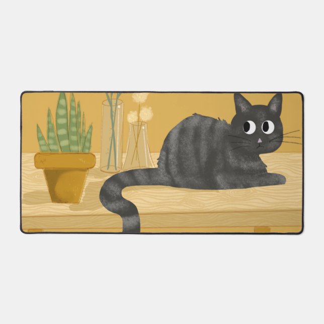 Funny Cat on Desk With Plants Mat (Front)