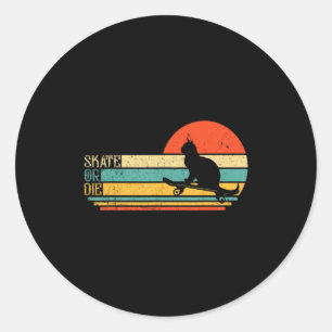 Funny Cat On Skateboard Retro Skateboarder  Classic Round Sticker