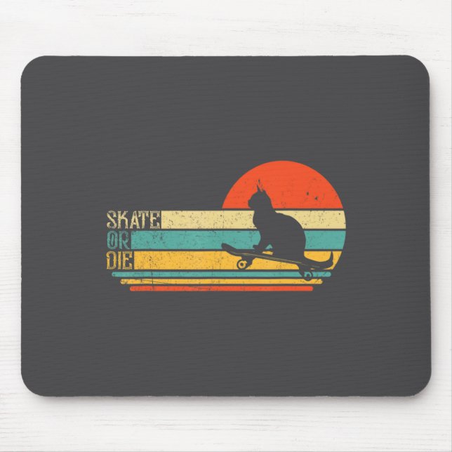 Funny Cat On Skateboard Retro Skateboarder  Mouse Pad (Front)