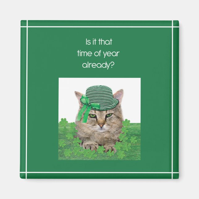 Funny Cat on St. Patrick’s Day Magnet (Front)