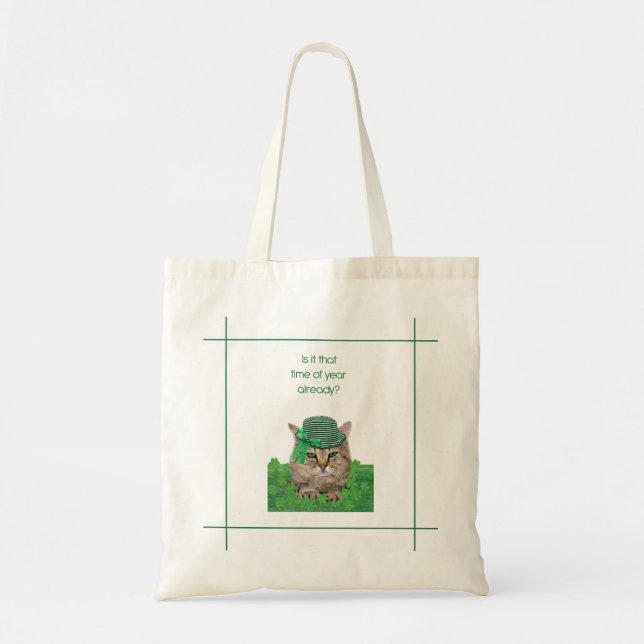 Funny Cat on St. Patrick’s Day Tote Bag (Front)