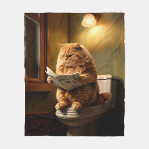 Funny Cat on Toilet   Quirky Bathroom Humour Fleece Blanket