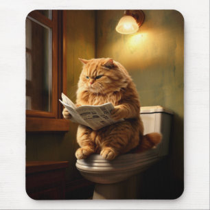 Funny Cat on Toilet   Quirky Bathroom Humour Mouse Pad