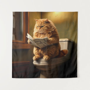 Funny Cat on Toilet Quirky Bathroom Humour Tapestry