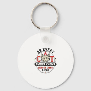 Funny Cat Owner Quote Vintage Engraving Design_1 Key Ring