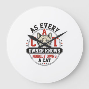 Funny Cat Owner Quote Vintage Engraving Design_1 Large Clock