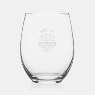 Funny Cat Owner Quote Vintage Engraving Design_1 Stemless Wine Glass