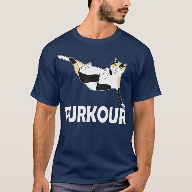 Funny Cat Parkour Purkour Men Women Kids Gift T-Shirt (Front)
