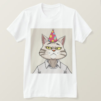 Funny Cat Party Hat T-Shirt - Snarky