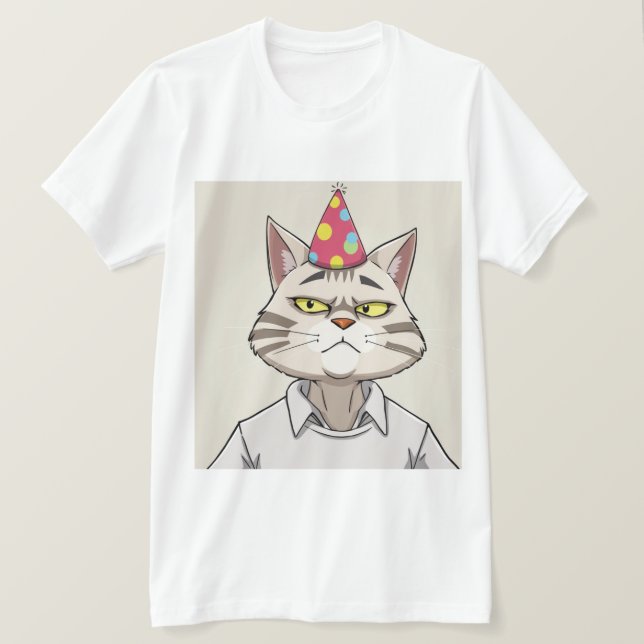 Funny Cat Party Hat T-Shirt - Snarky (Design Front)