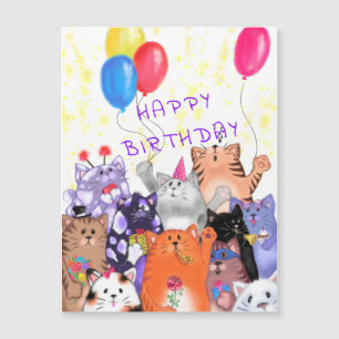 Funny Cat Party Magnetic Birthday Card