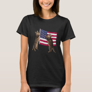 Funny Cat Patriotic 4th Of July USA American Flag  T-Shirt