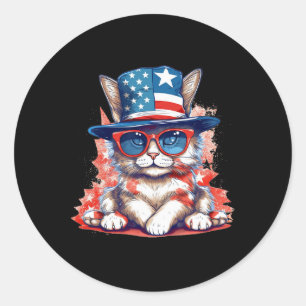 Funny Cat Patriotic Usa Flag American 4th Of July Classic Round Sticker