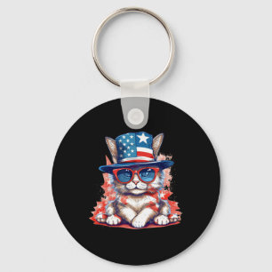 Funny Cat Patriotic Usa Flag American 4th Of July  Key Ring