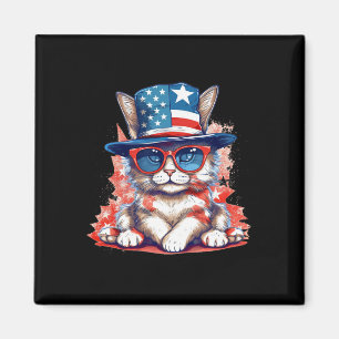 Funny Cat Patriotic Usa Flag American 4th Of July Magnet