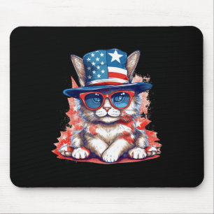 Funny Cat Patriotic Usa Flag American 4th Of July  Mouse Pad