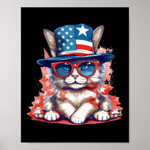 Funny Cat Patriotic Usa Flag American 4th Of July Poster