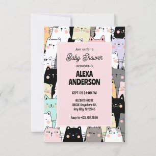 Funny cat pattern baby shower invitation