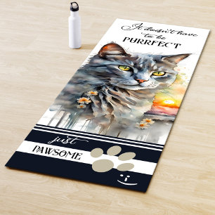 Funny Cat Perfectionist Watercolor Yoga Mat
