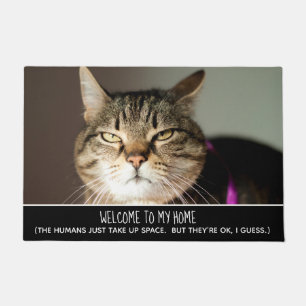 Funny Cat Photo Welcome to My Home Humans Black Doormat